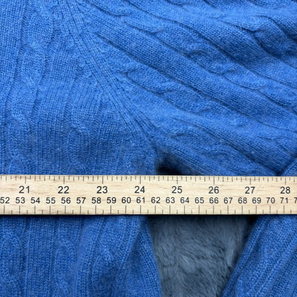 Davis & Squire Mens 100% 2 Ply Cashmere Cable Knit Polo Sweater Blue Large